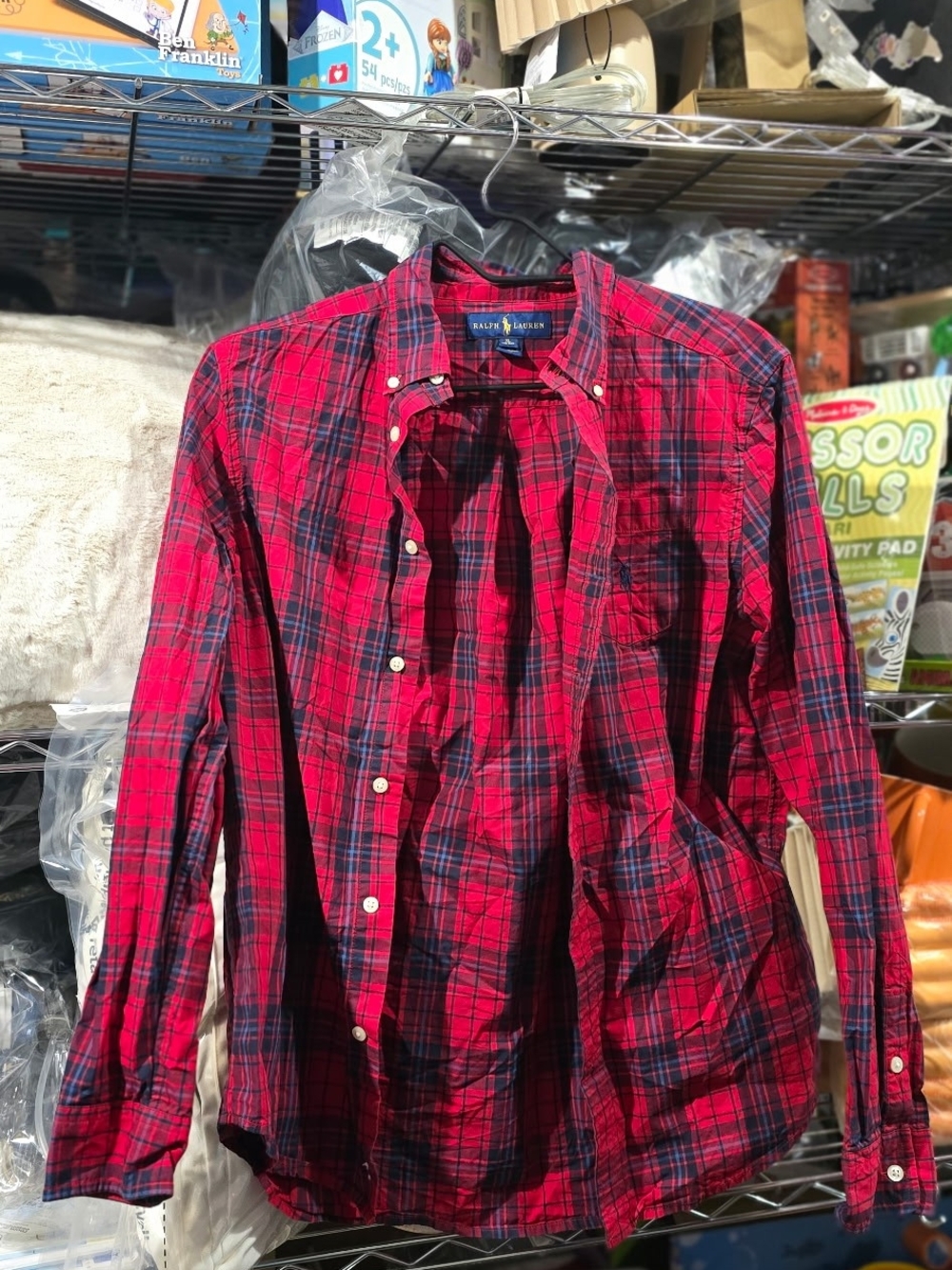 GUC Boys XL (18/20) Ralph Lauren Red and Navy Plaid Cotton Button-Down Shirt